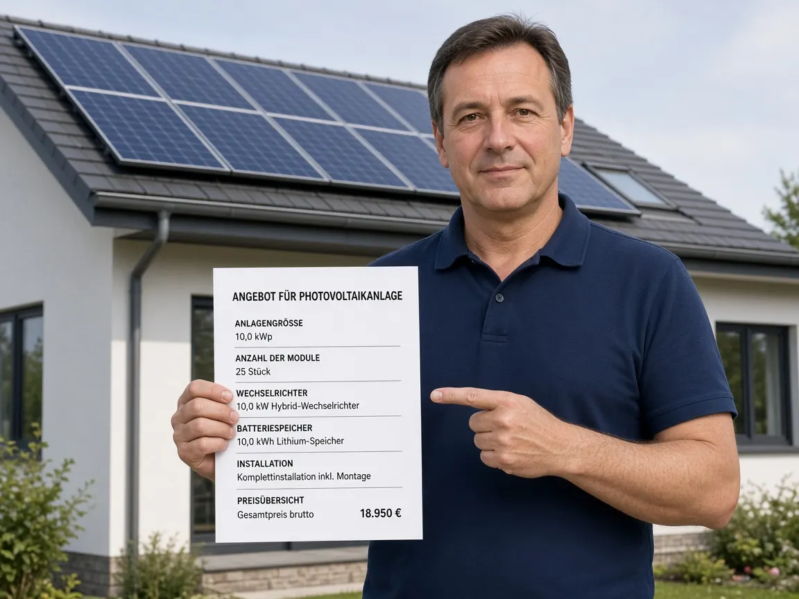 Hausbesitzer mit Angebot für eine Photovoltaikanlage